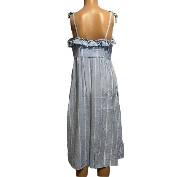 BCBG Paris Top Lined Blue & White Striped Dress Size XXL Tie Straps Side Pockets - Picture 2 of 12